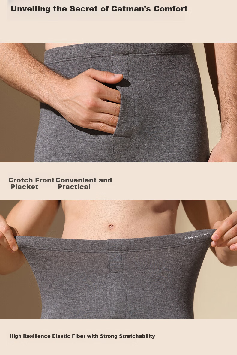 Miiow [Goose Down Tencel] 2026 New Men's Thermal Pants Fleece Lined Thickened Autumn Winter Seamless Long Johns Leggings 2
