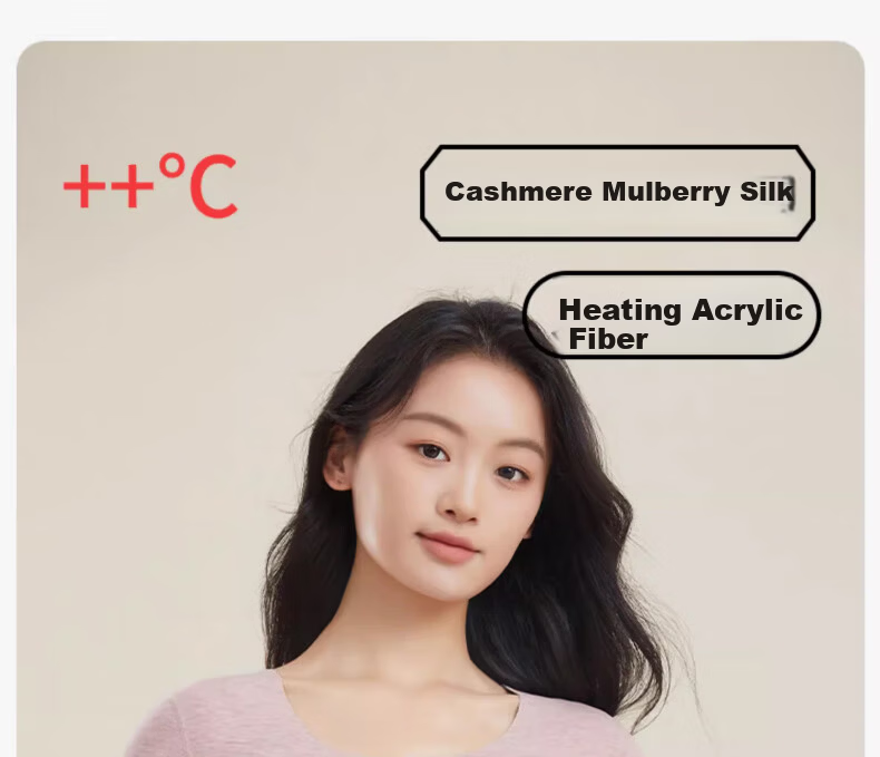 LangSha Acrylic Heating Fiber Seamless Thermal Underwear Women's Wool Mulberry Silk Winter Top Black XL 2