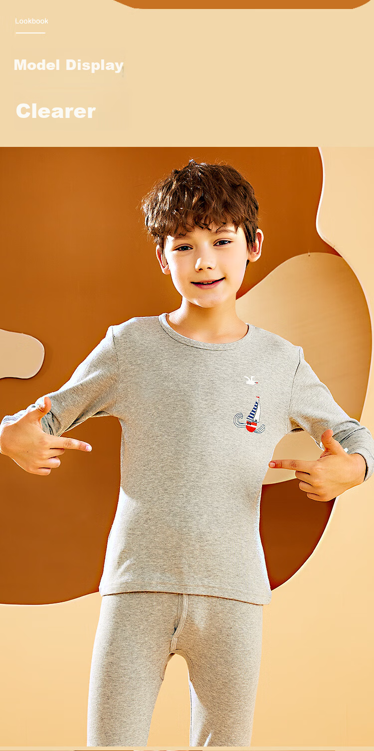 Hodohome Kids Pure Cotton Printed Class A Autumn Clothes and Pants Boys Thin Warm Underwear Set Large Children Cotton Sweater 140 10