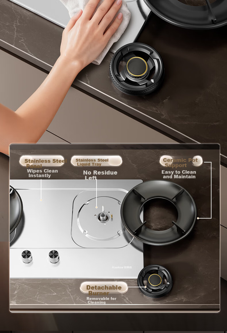 Royalstar Extraordinary Series Gas Stove Household Liquefied Gas Stainless Steel Double Burner Built-in High Flame Stove Desktop First-Level Energy Efficiency 70% Thermal Efficiency JZY-S51G 5