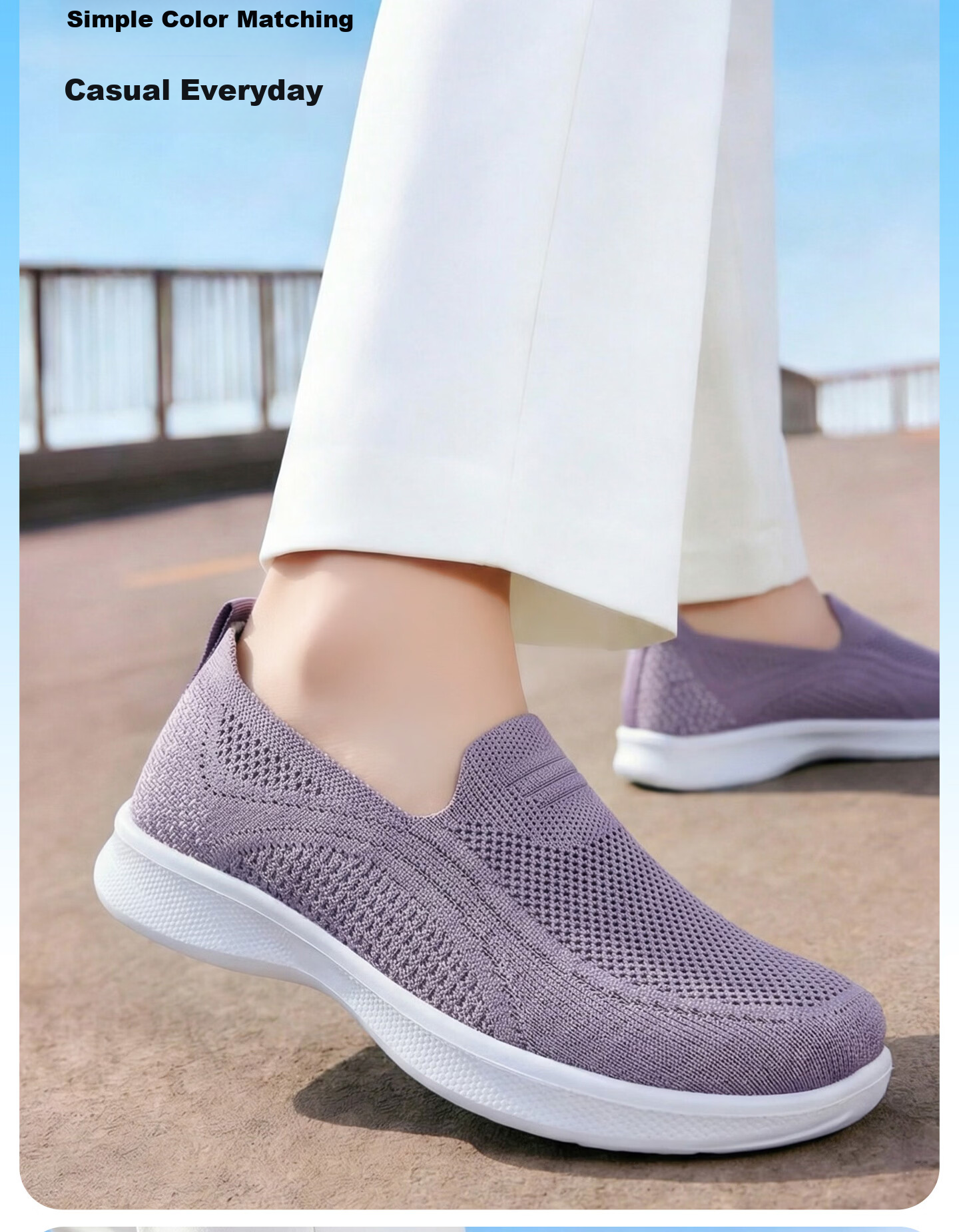 BUSHEYUAN Slip-On Casual Flyknit Middle-Aged and Elderly Sports Walking Shoes Old Beijing Cloth Shoes Women 610-8139 Taro Purple Size 37 17