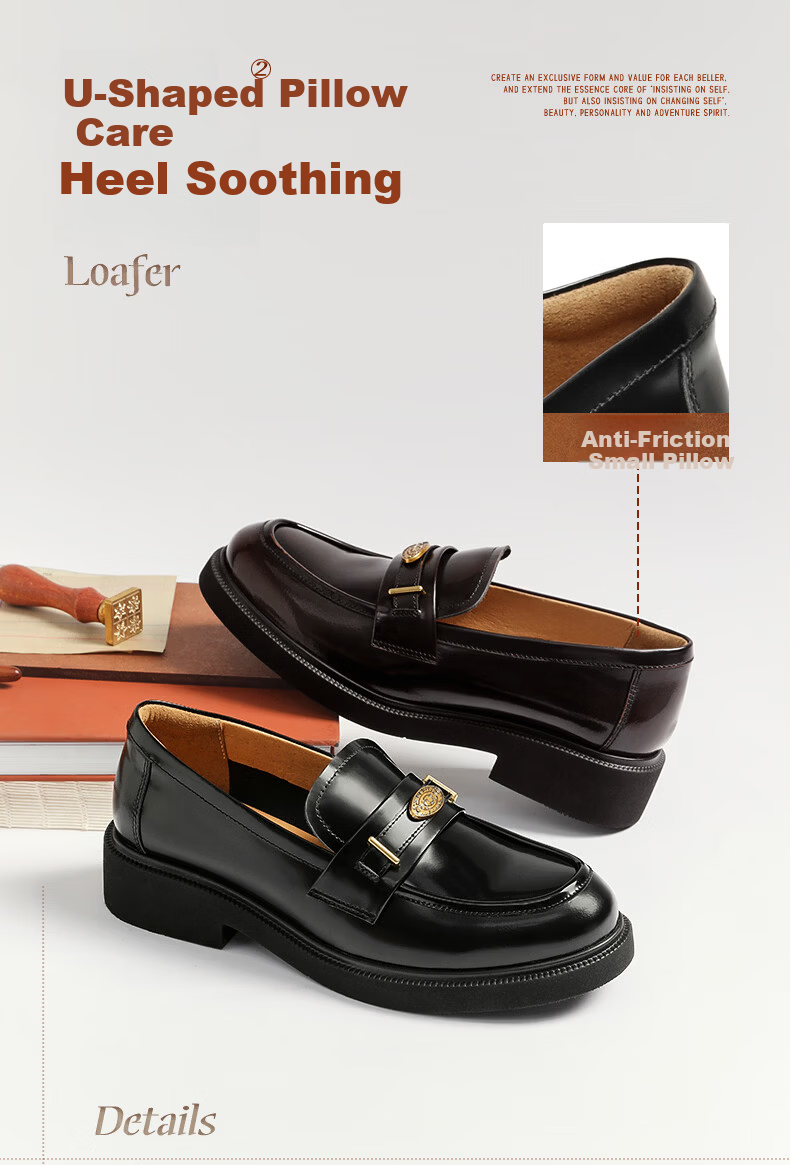 Belle Women's Leather Coin Loafers 2026 New Spring Summer Commuter Shoes JD020AA6 Brown Size 38 6