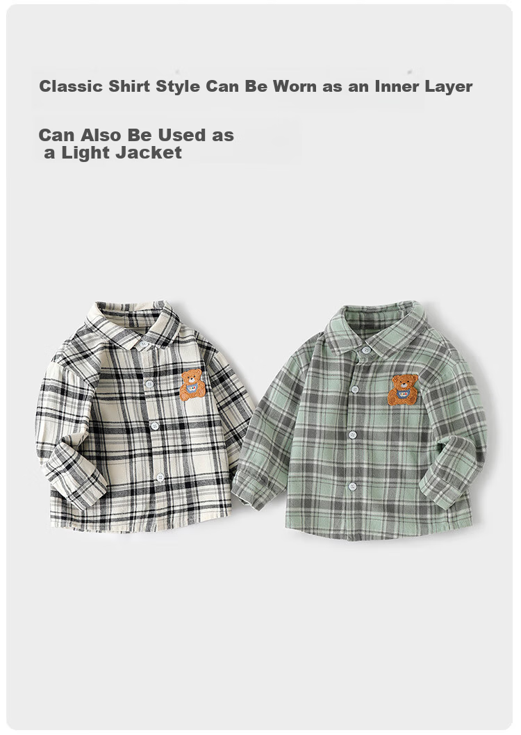 Yishuang'er Children's Shirt Spring and Autumn Boys' Polo Collar 100% Cotton Long Sleeve Baby Shirt Black and White Plaid 3