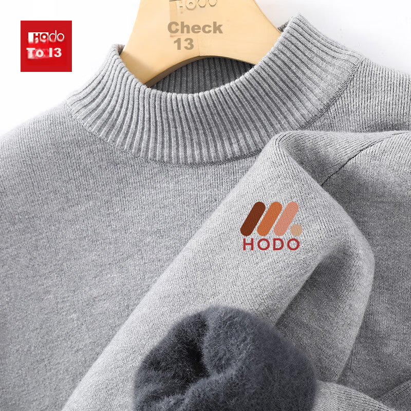 Hodo Multi-Color Options Half Turtleneck Fleece-Lined Sweater Men Winter Heavyweight Thick Warm Integrated Fleece Men's Knitwear 7