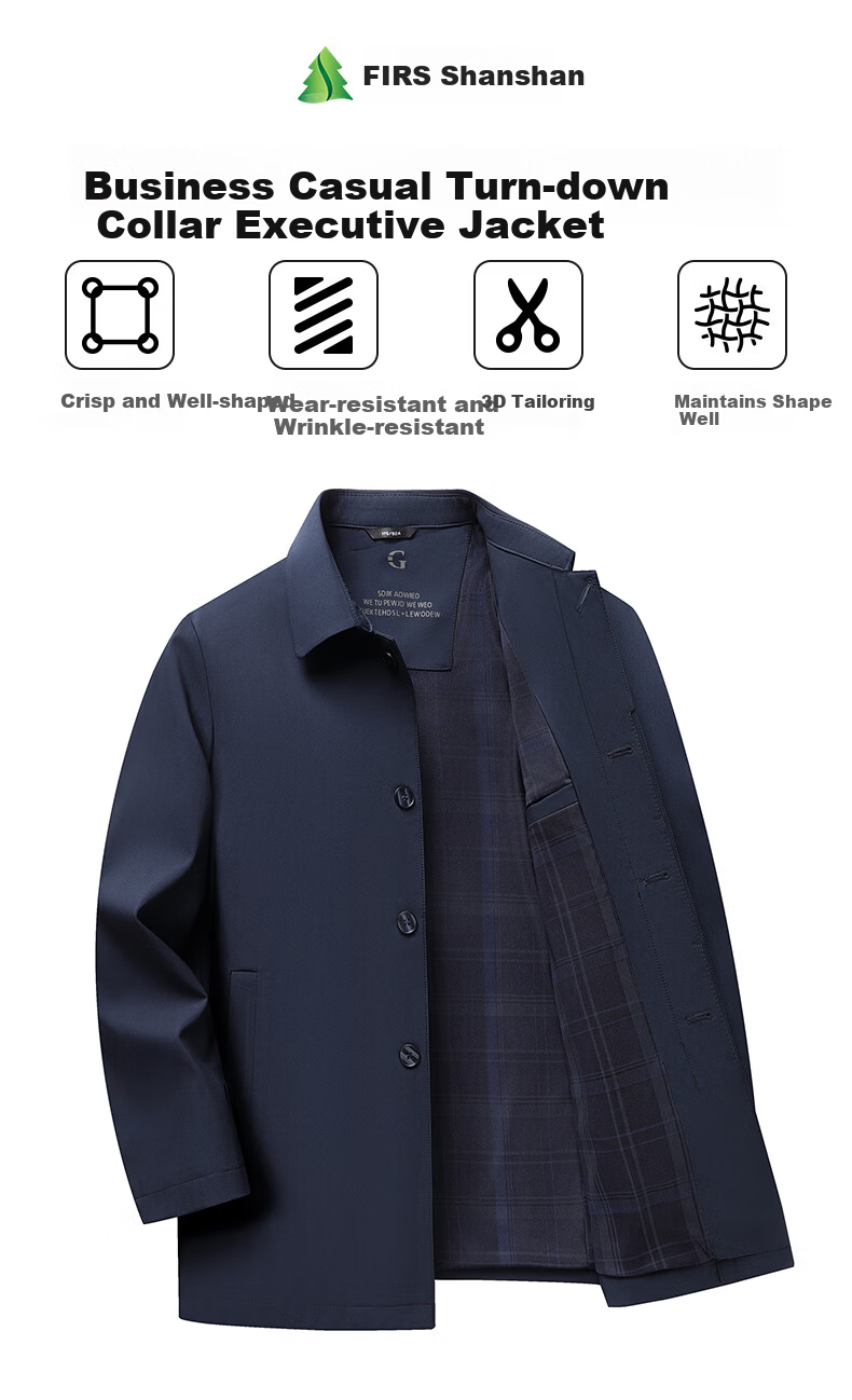 FIRS Anti-Wrinkle Men's Jacket Spring Autumn Business Casual Lapel Trench Coat Dad Workwear Executive Outerwear 1
