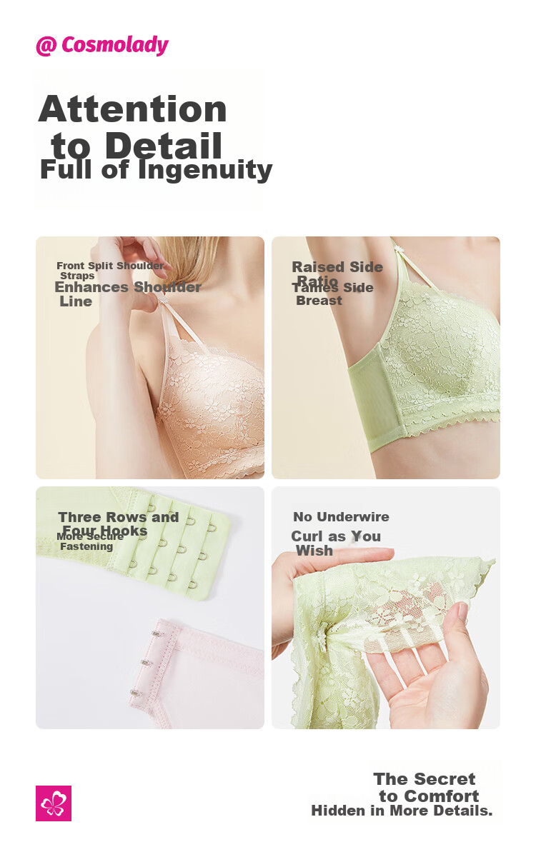 Urban Beauty Women's Wireless Bra Small Chest Push-Up Lace Comfortable Thin Breathable Sexy Bra 2B32D7 9