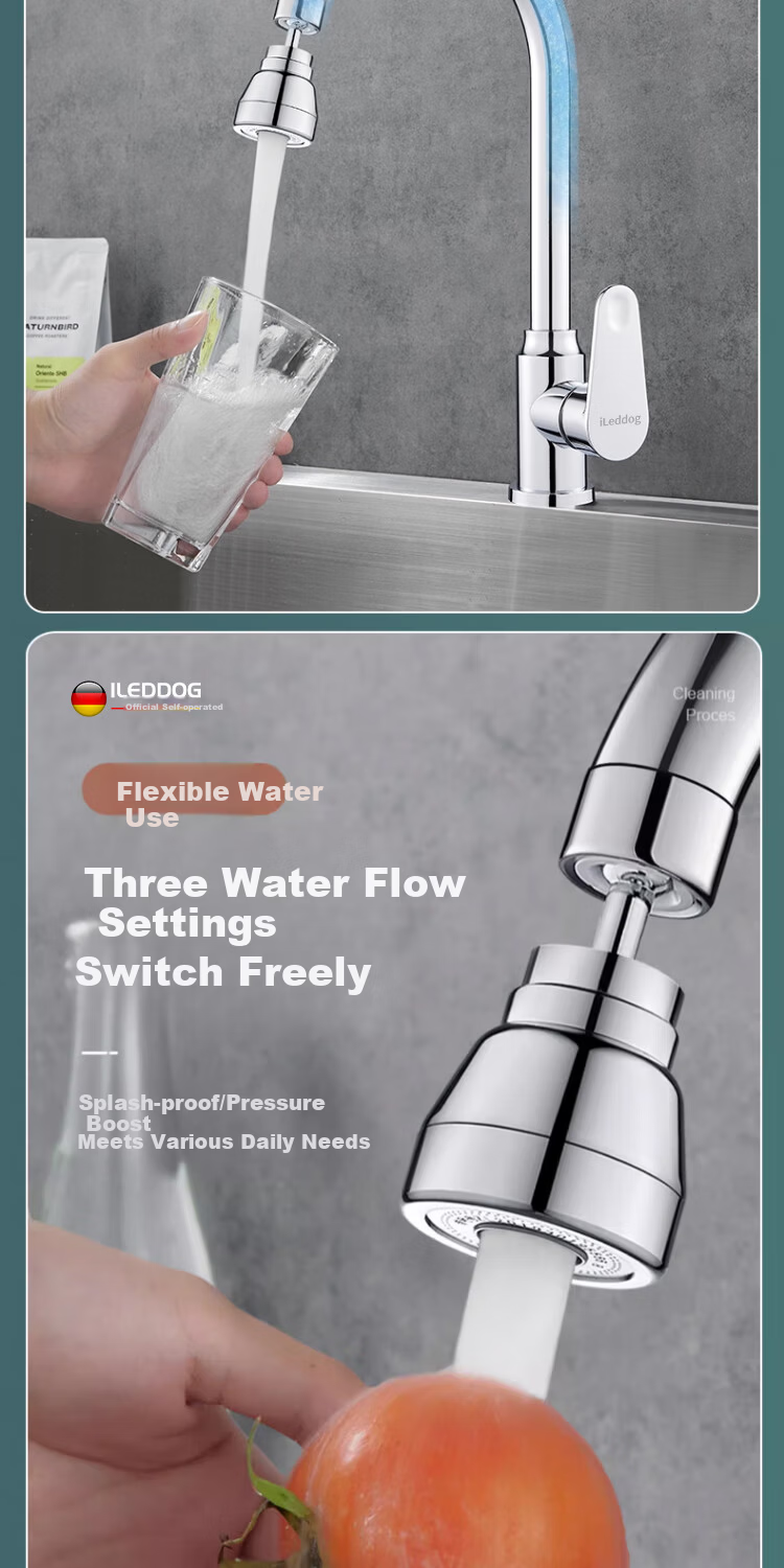 ILeddog [Germany] Kitchen Faucet 304 Stainless Steel Hot and Cold Pressurized Splash-Proof Swivel Vegetable Sink Faucet CFLT-GY2D 8