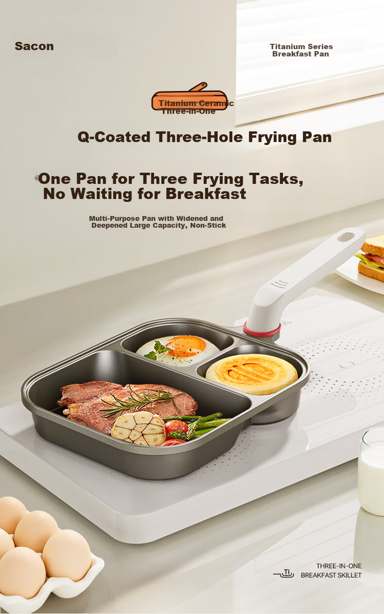 Sacon Titanium Non-Stick Frying Pan 3-in-1 Breakfast Skillet Multi-Functional Steak and Egg Pan 2