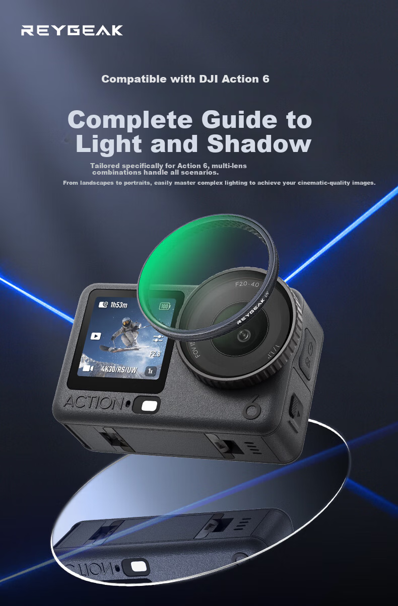 REYGEAK DJI Action 6 Filter CPL ND8 ND16 ND32 Neutral Density Polarizer Gradient Lens Protective Filter Set 1