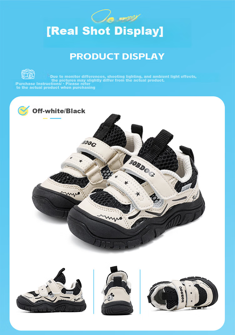 Babu Bean Kids Shoes Summer Versatile Baby Shoes Boys Breathable Toddler Walking Shoes 103352032 Off-White/Black Size 23 7