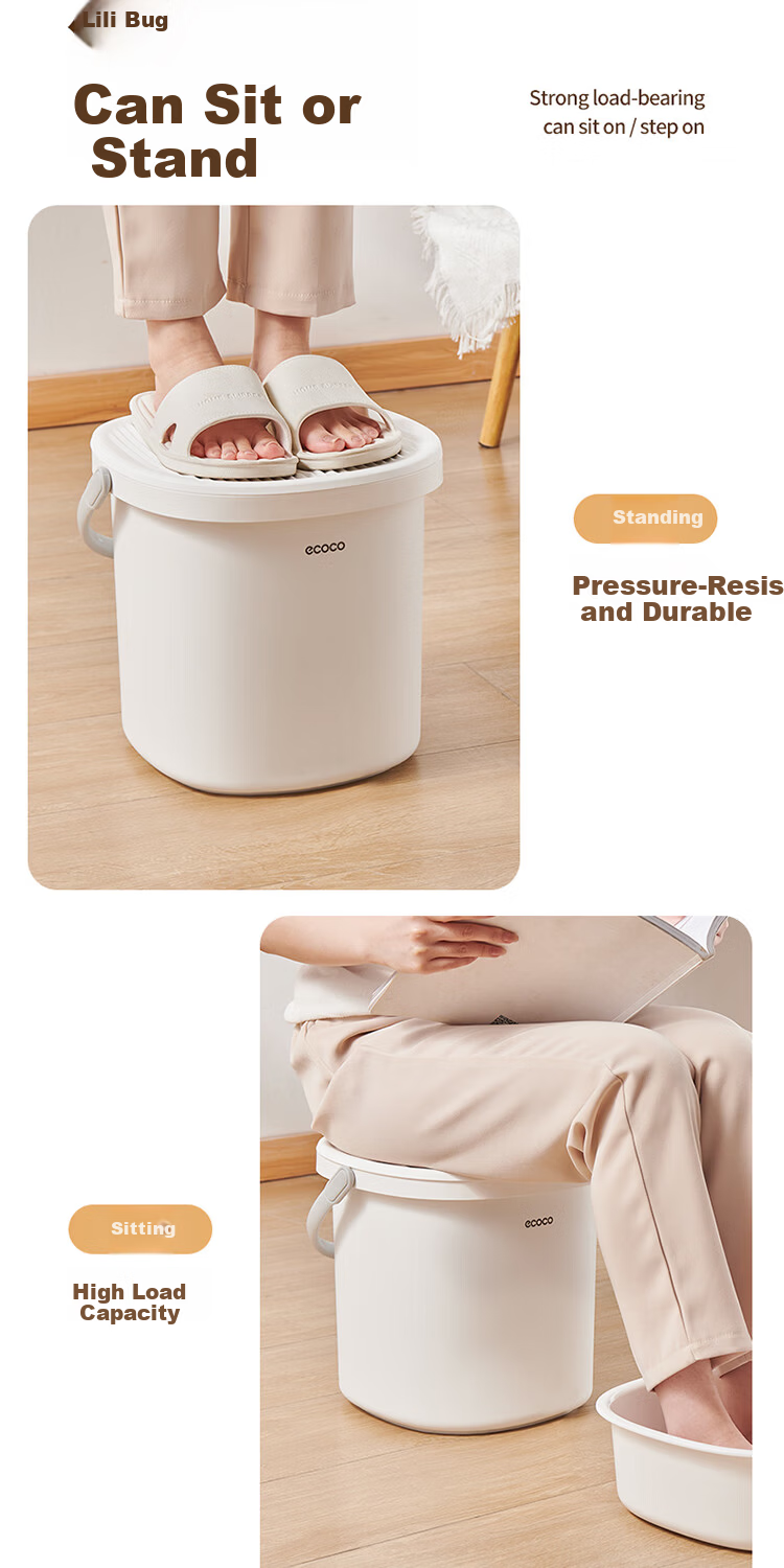 Ecoco 9L Portable Bucket with Lid, Student Dormitory Wash Bucket, Children's Foot Soaking Plastic Small Water Bucket E24146 Standard Edition 8