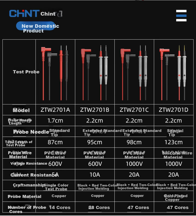 CHNT Universal Multimeter Test Leads Electric Pen Sharp Plug Steel Probe Silicone Wire Frost-Resistant Testing Pen Universal Meter Accessories 8