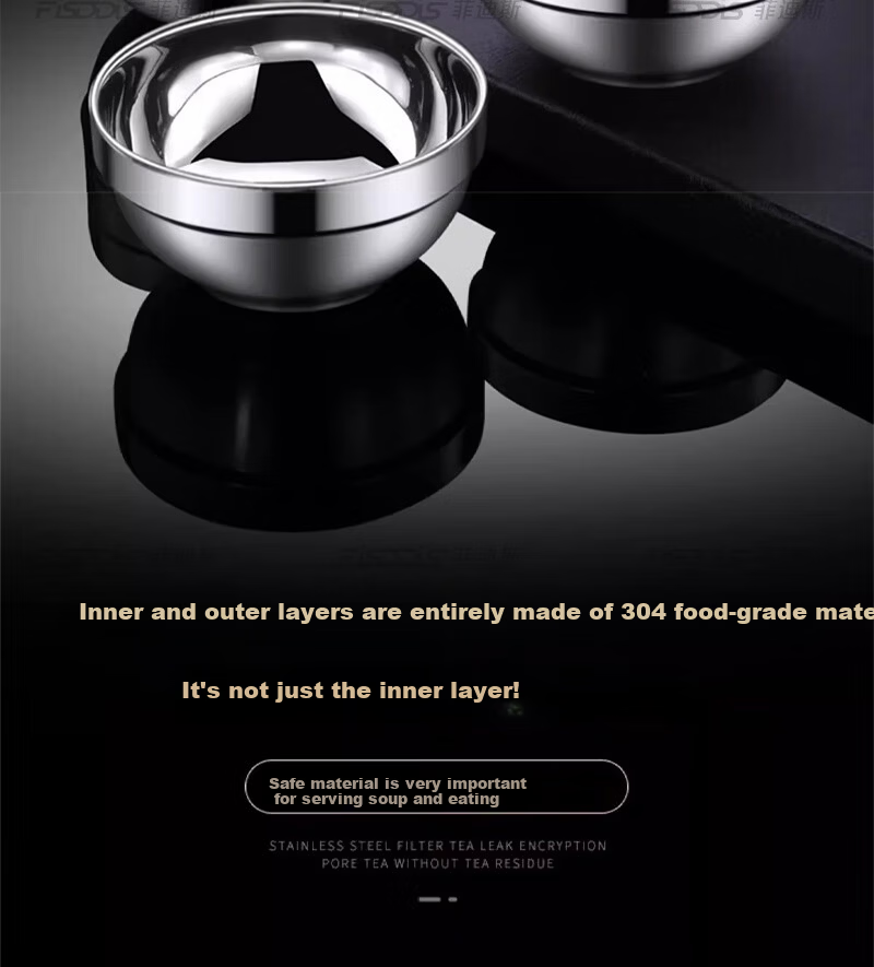 FISDDIS 304 Stainless Steel Double-Layer Anti-Scald Soup Bowl Commercial Spicy Hot Pot Bowl Fast Food Rice Bowl Canteen Serving Bowl 16cm 1