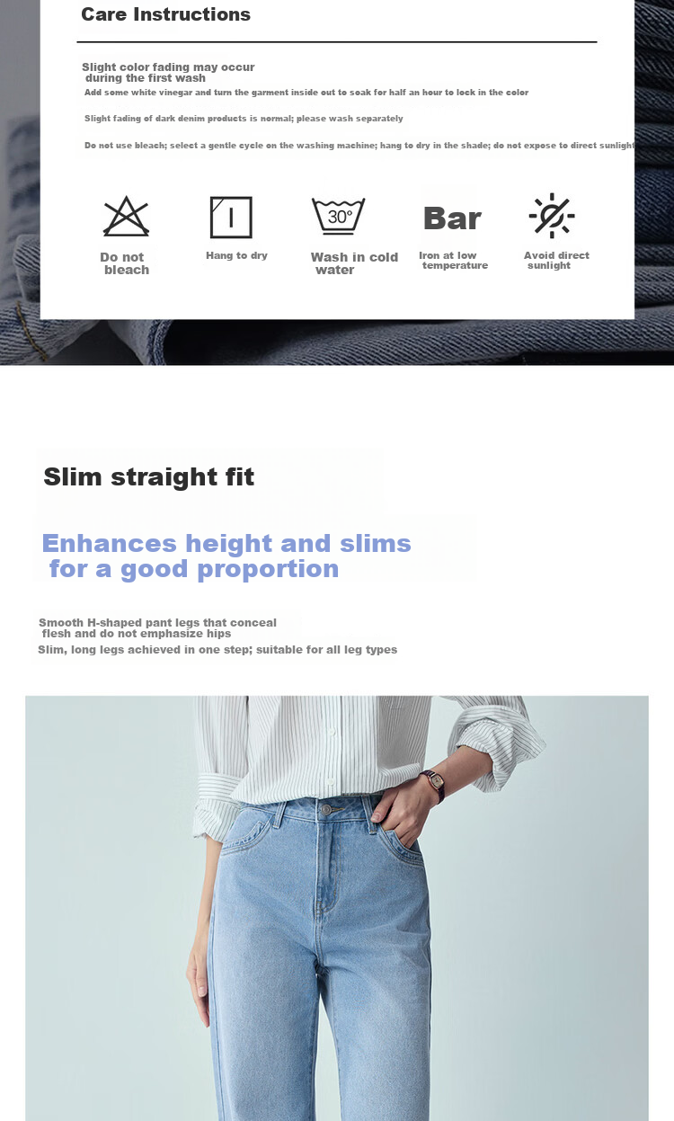 Giordano Women's Pants, New Summer 2026 Style, Pure Cotton Vintage Washed Straight-Leg Whisker Jeans, 13416339 5