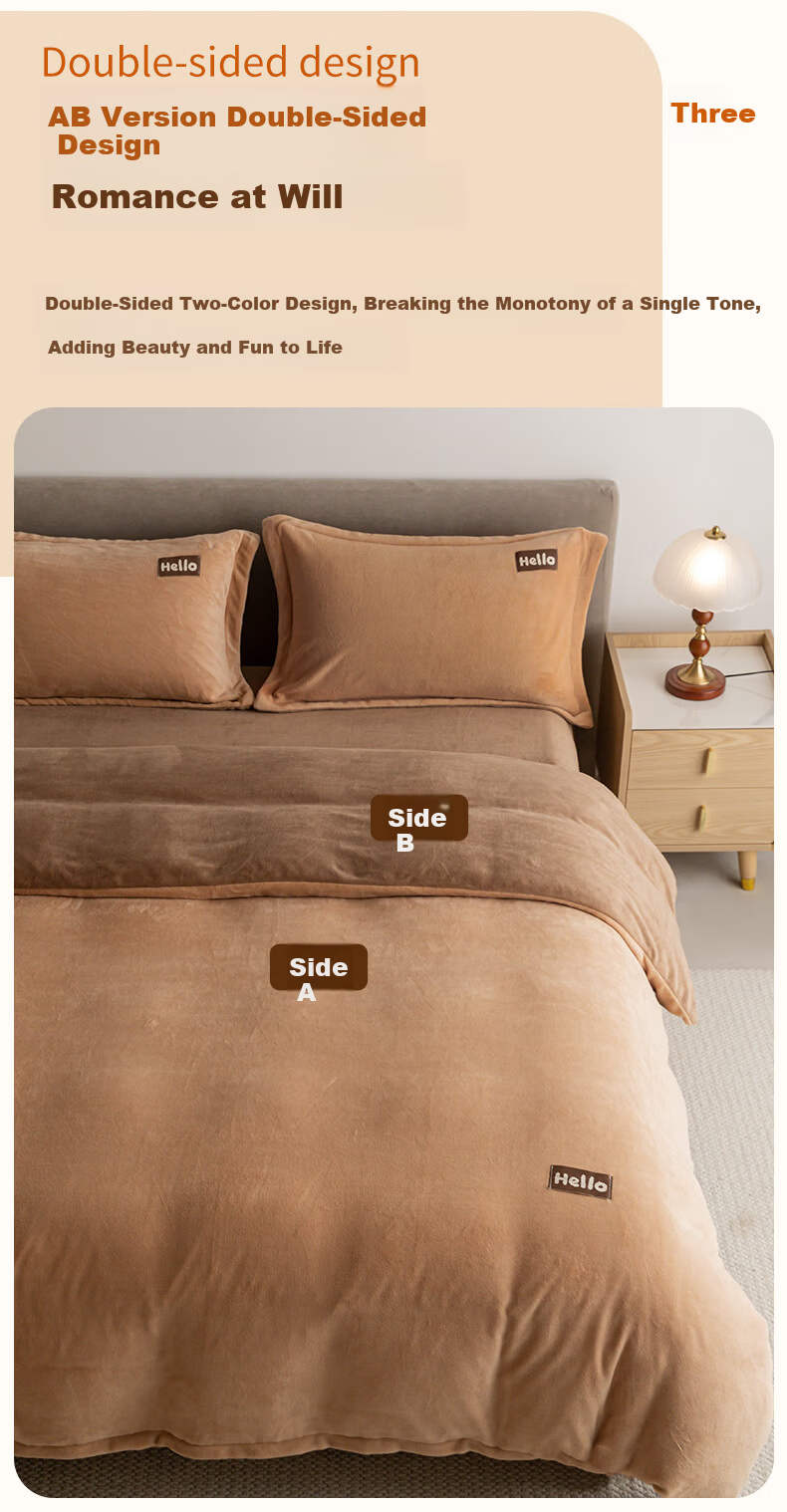 Hengyuanxiang Milk Velvet Four-Piece Bedding Set Thickened Fleece Warm Quilt Cover 220*240cm Apricot Camel 8
