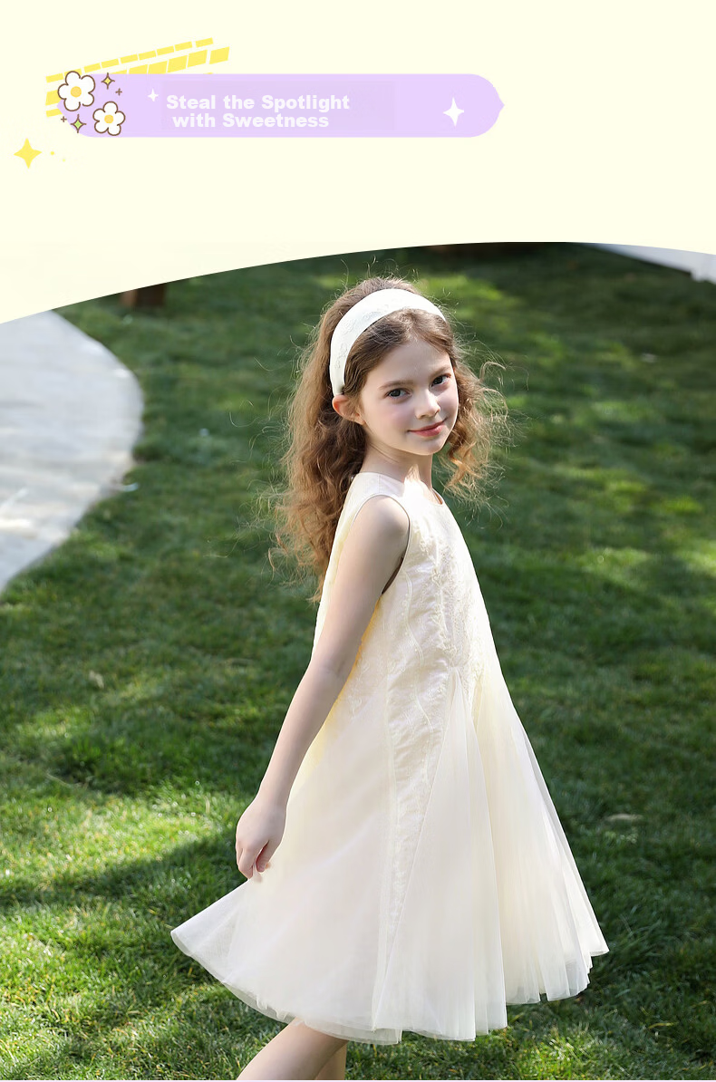 Fulomi Girls' Sleeveless Summer Dress Sweet Princess Birthday Party Dress Beige Size 130 8