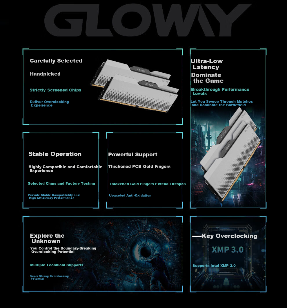 Gloway 16GB DDR5 5600 Desktop Memory Module, Tianche V-Bank, Premium Chips, CL46, Moonlight White, AI Computer Accessory Upgrade 3