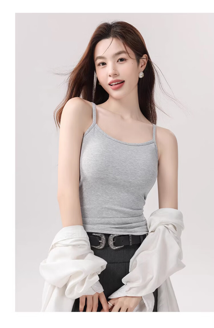 Caiyue Women's Padded Camisole Tank Top Spring Summer Thin Integrated Bra-Free Slim Fit Backless Base Layer Shirt 15