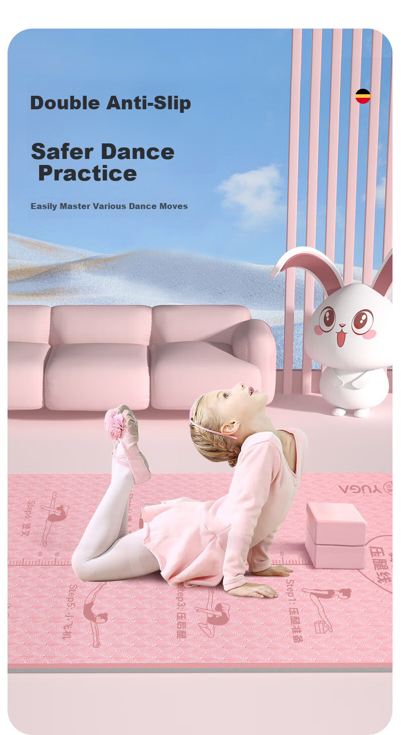 Gumifan Yoga Mat for Kids Non-Slip Thickened 8mm Pink Dance Practice Mat Stretching Mat Basic Dance Training Mat 3