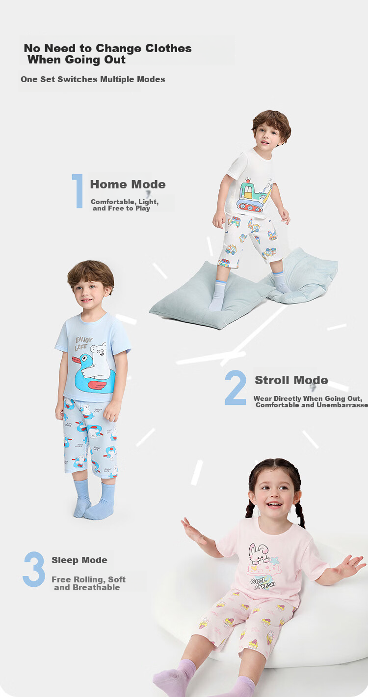 Balabala Baby Summer Pajama Set Air-Conditioned Clothing Anti-Cold Children's Homewear Toddler Short Sleeve Cotton Set 8