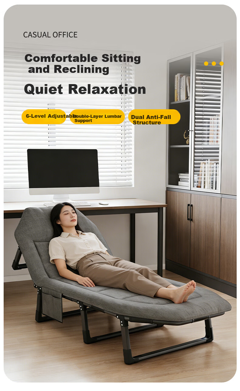 Yiman Folding Single Bed Office Nap Bed Military Care Adjustable Backrest Recliner Chair 1