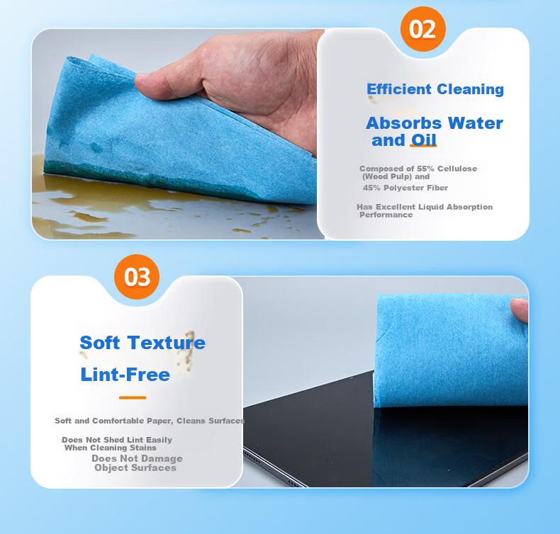Buran Dust-Free Industrial Wiping Paper Oil Absorption Lab Wipes 25x38cm 500 Sheets/Roll Blue 14