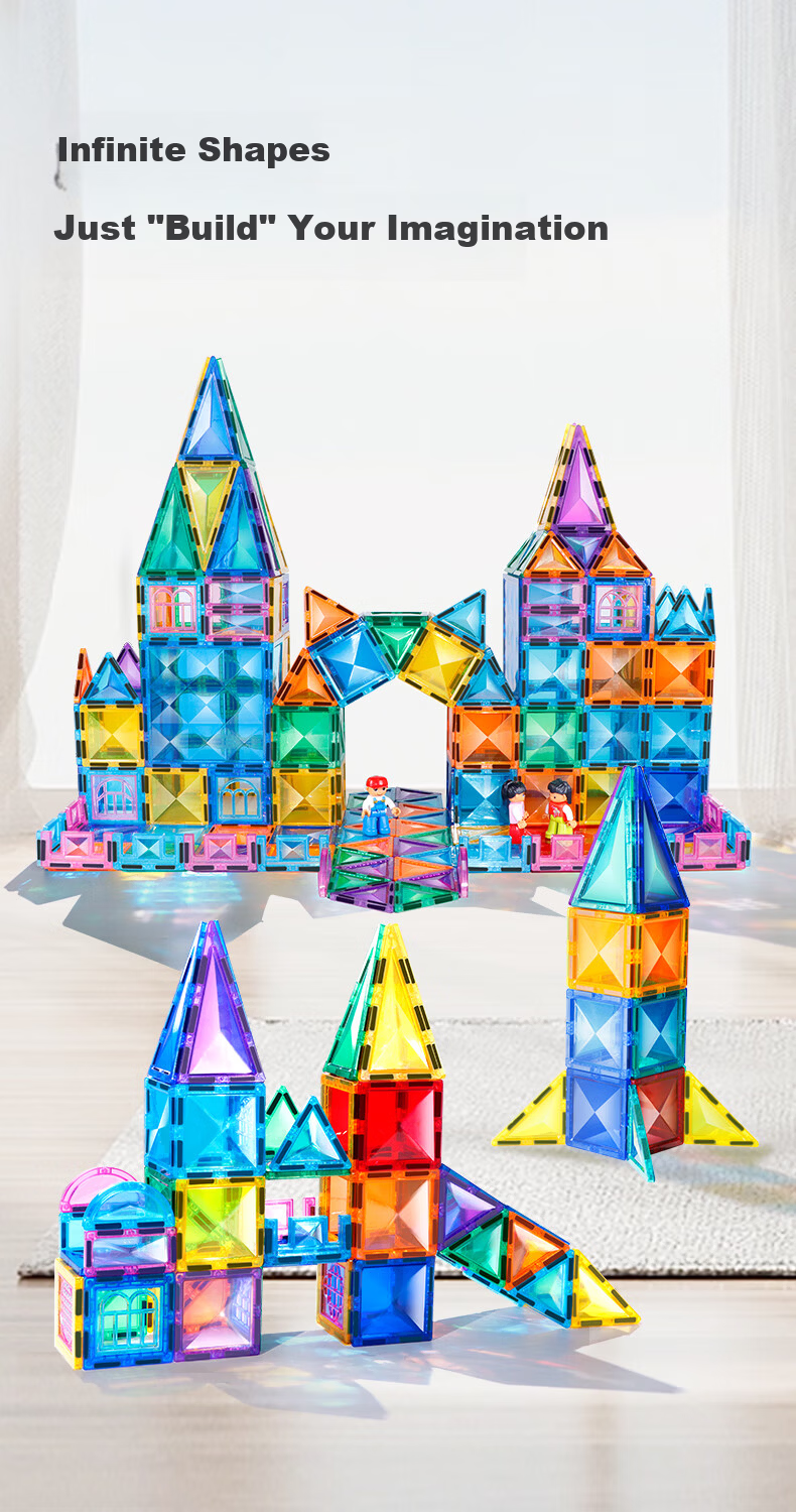 MAGPLAYER Children's Toy Colorful Window Magnetic Tiles, Magnetic Building Blocks for Boys Aged 3-6, Birthday Gift, 100 Pieces with 2 Small Cars 11