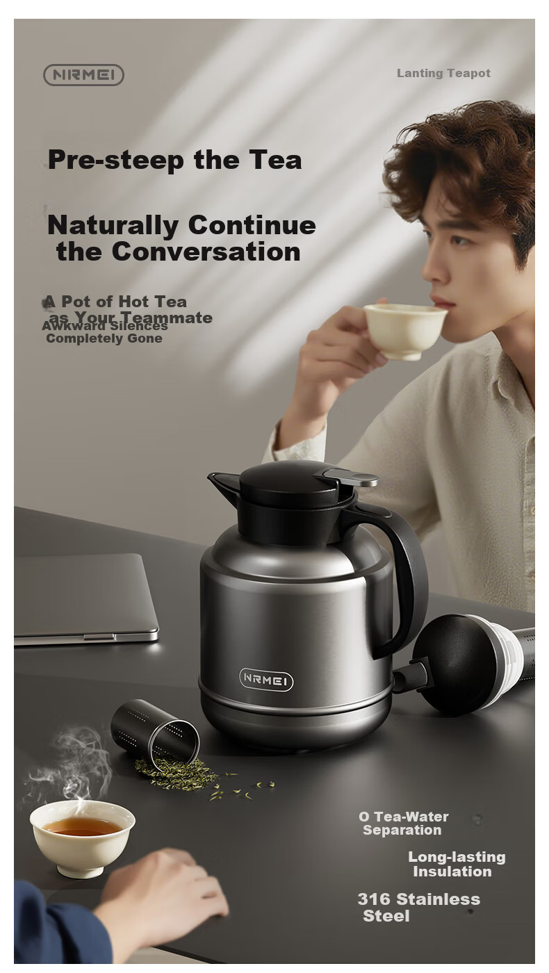 NRMEi Large Capacity Insulated Thermos Flask 72-Hour Heat Retention Stainless Steel 316 Tea Brewing Hot Water Pot 1
