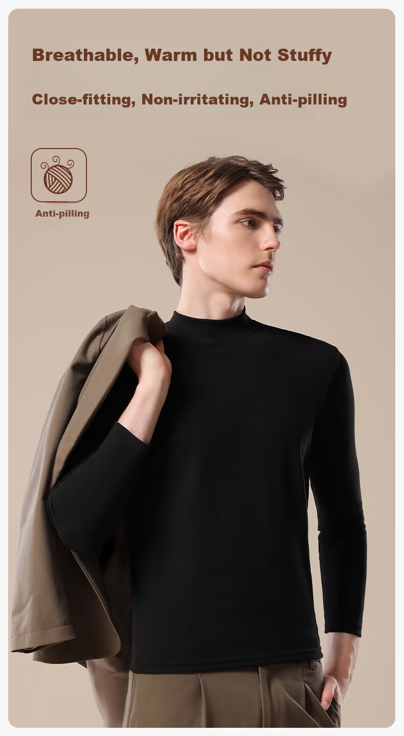 SNOWFLYING Men's Half Turtleneck Thermal Underwear Autumn Base Layer Fleece Thickened Long Sleeve T-Shirt 9