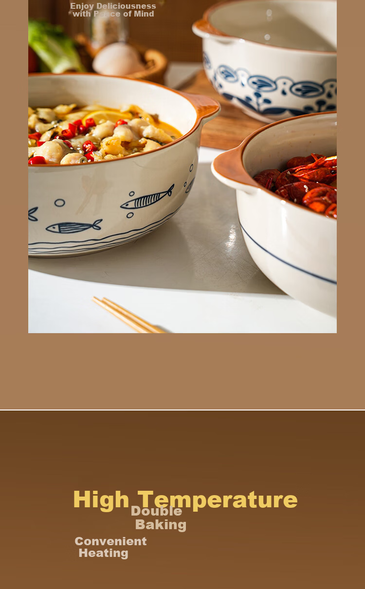 Shelly Vintage Ceramic Double-Handled Bowl Chinese Style Large Soup Bowl for Home Sauerkraut Fish and Spicy Hot Pot High-Temperature Underglaze Color Tableware 3