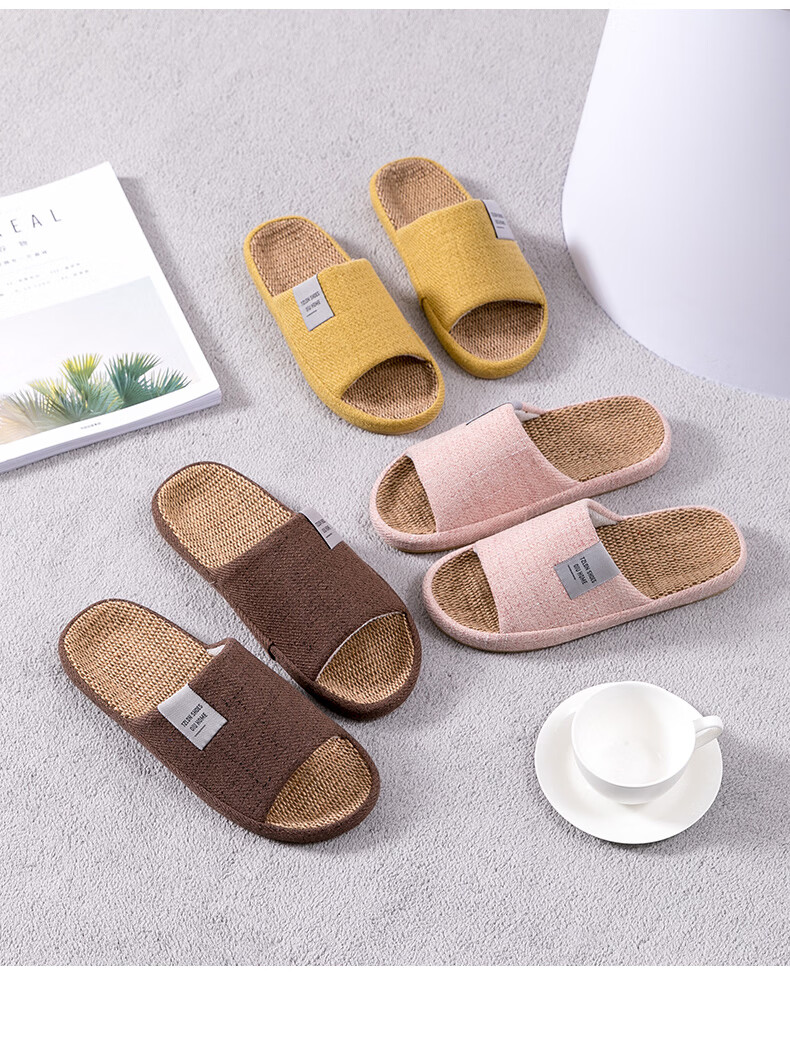 TZLDN Women's Indoor Linen Slippers Summer Couple Home Cotton Linen Japanese Style Cool Slippers 3