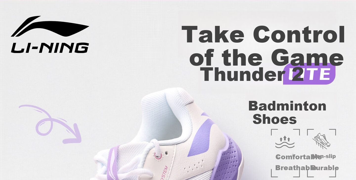 LI-NING Thunder 2 LITE Badminton Shoes Unisex Competition Training Non-Slip Wear-Resistant Shock Absorption Sports Shoes Size 44 1