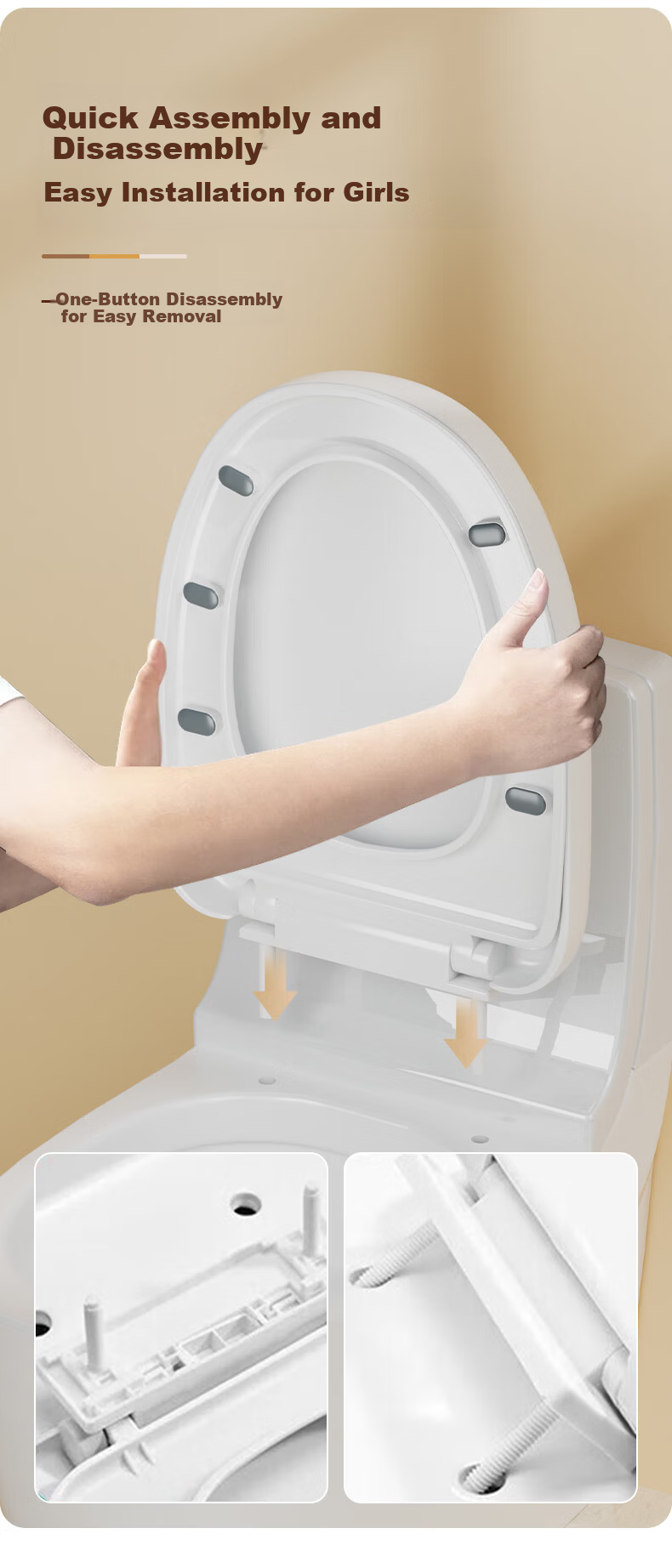 Jingmi Premium Slow-Closing Toilet Seat Universal V-Shaped Thickened Top-Mounted Toilet Lid Cushion 7006 5