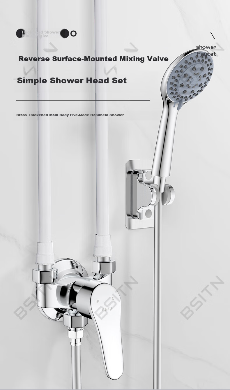 BSITN Simple Surface-Mounted Shower Set Small Apartment Copper Mixing Valve Shower Head Hose Bracket Complete Set Without Top Spray H024 1