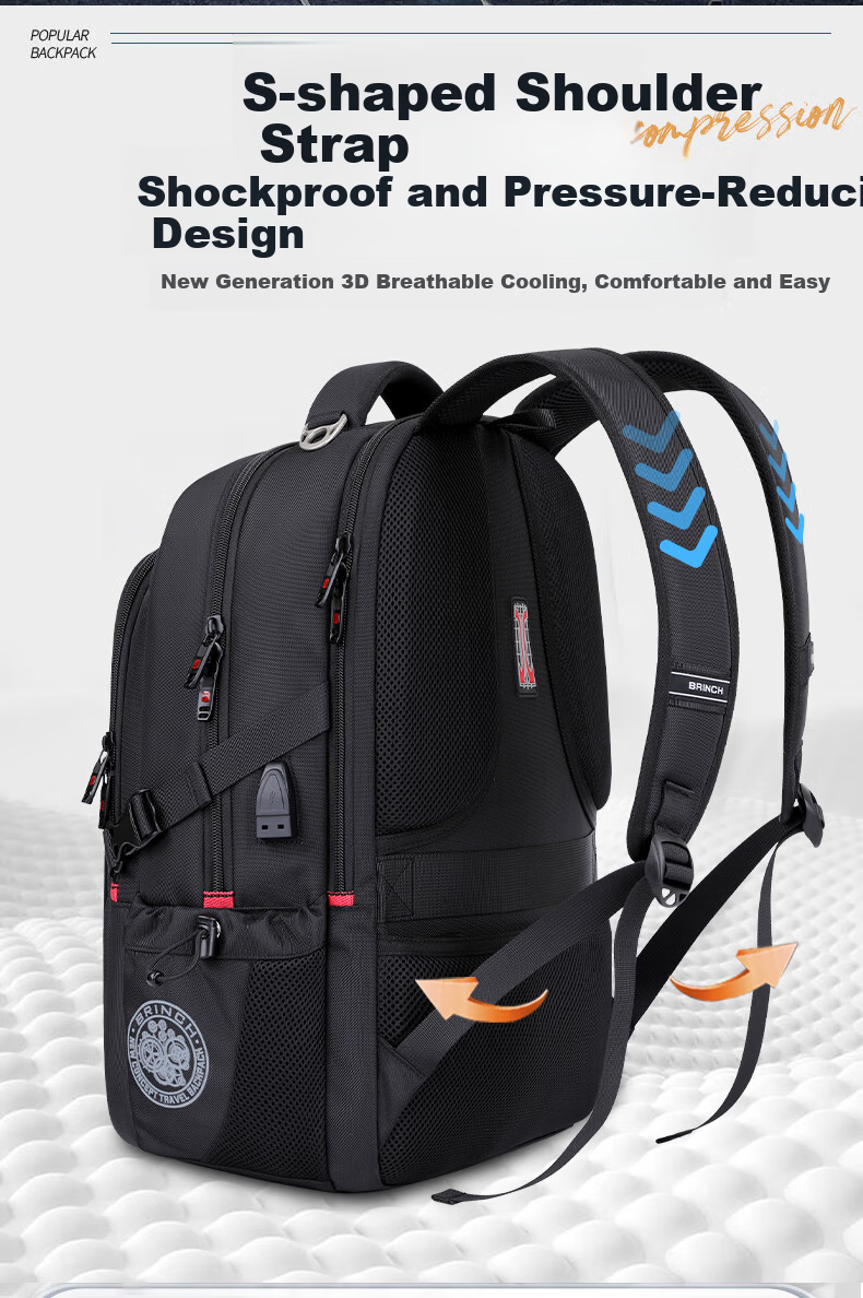 BRINCH Men's 17/18 Inch Laptop Backpack High-End Business Travel Lightweight Commuter Large Capacity 7
