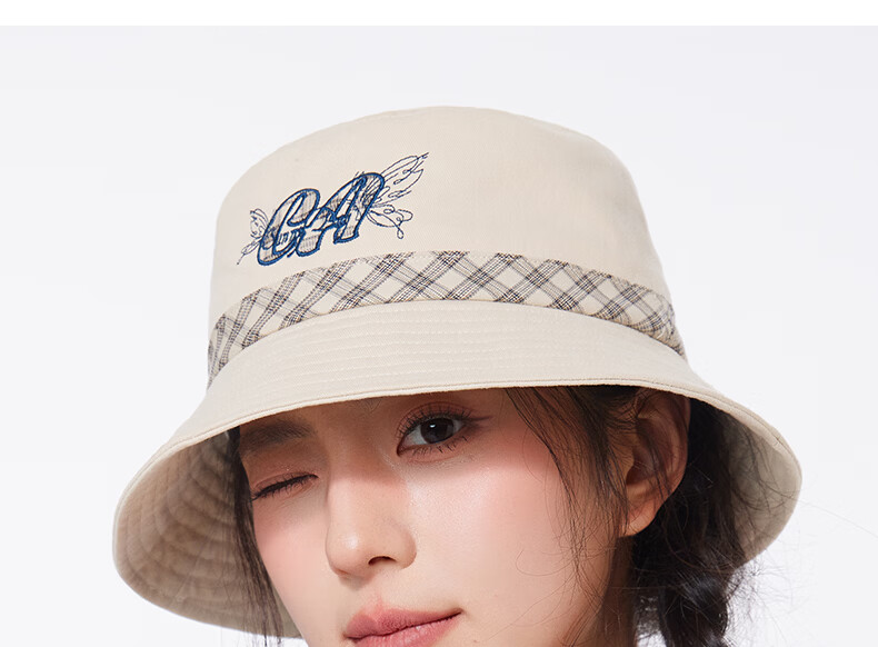 CACUSS Women's Fisherman Hat Spring Summer Outdoor Casual Embroidered Sunshade Breathable Cotton Bucket Hat Slimming Face Lanye Black 19