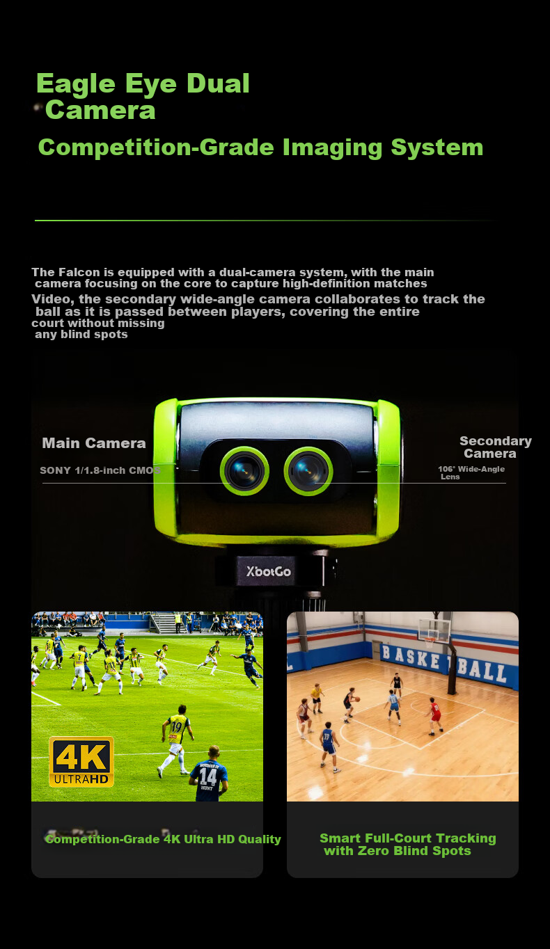 XBOT GO Falcon Court Camera Falcon Event-Grade AI Auto-Tracking Camera Professional Live Recording Device for Soccer and Basketball Training - Green 5