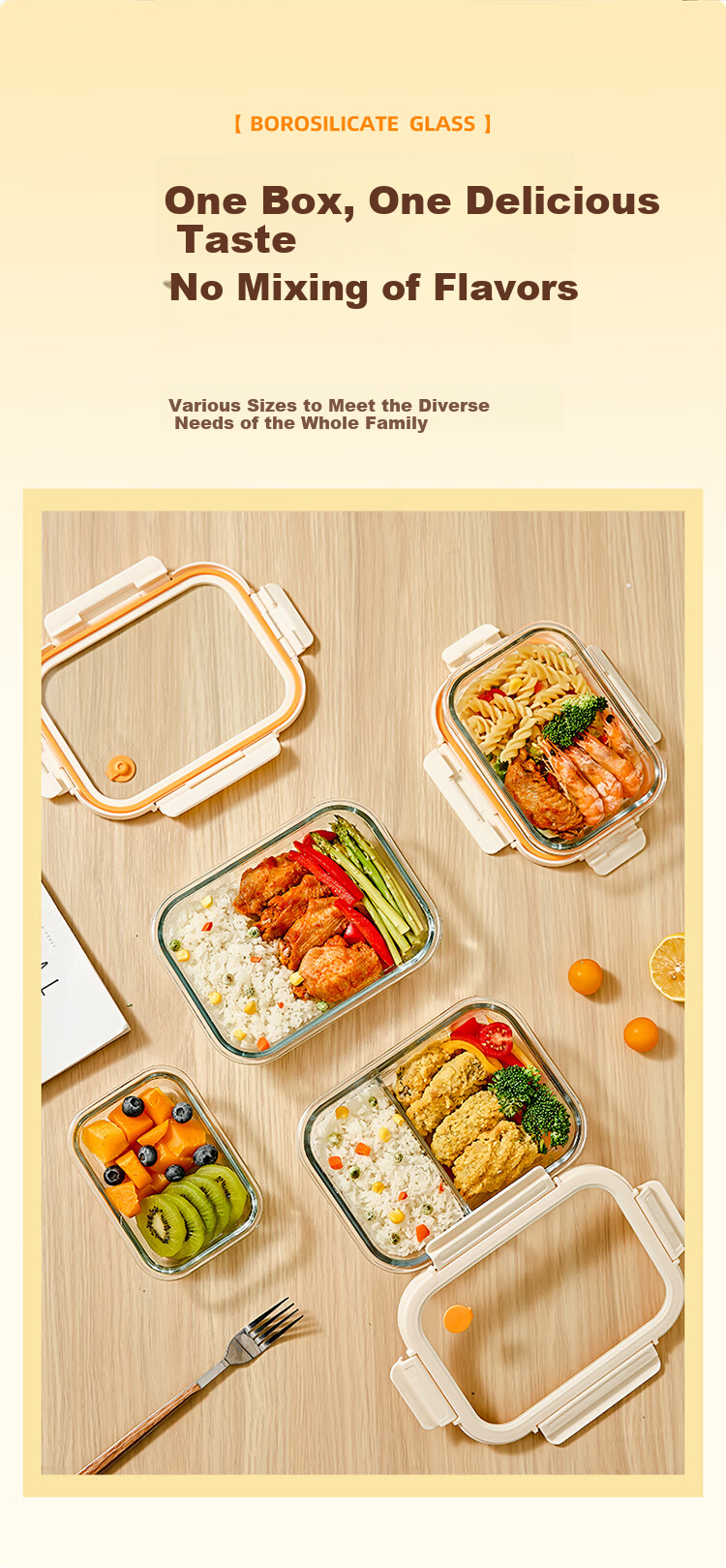 Cilock Heat-Resistant Glass Lunch Box for Office Workers Microwaveable Bento Box Glass Food Storage Container (with Utensil Bag) 4