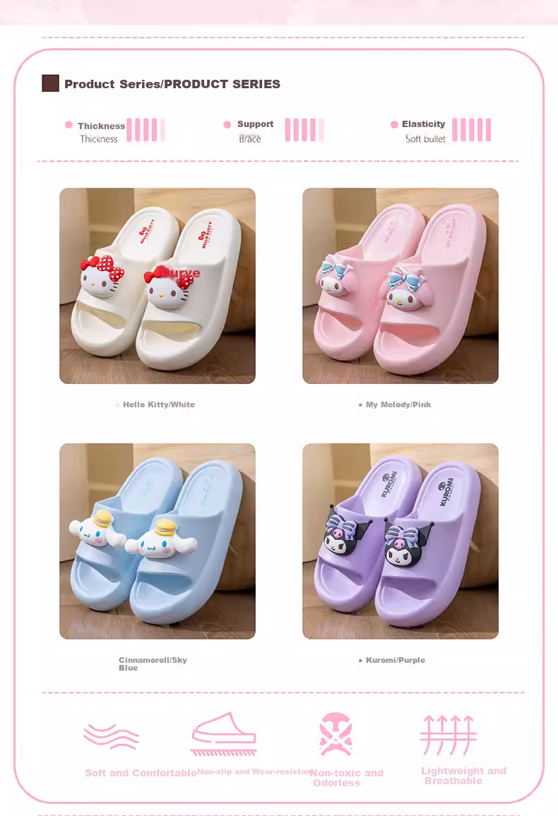 Hello Kitty Children's Summer Indoor Non-Slip Girls' Slippers Parent-Child Style ST2615 White Size 39/40 2