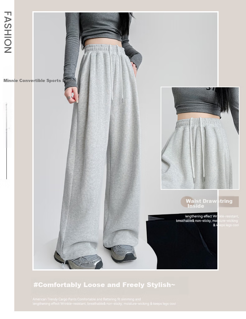 FitonTon Women's Casual Sports Pants 2026 Spring Autumn New High Waist Draped Straight Slim Versatile Sweatpants Wide Leg Trousers 1