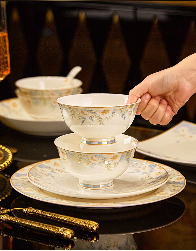 NINE CRANES Jingdezhen Ceramic Rice Bowl Set, 4.5-Inch High-Temperature Porcelain Bowls, Luxury Home Dining, 10 Pieces 6