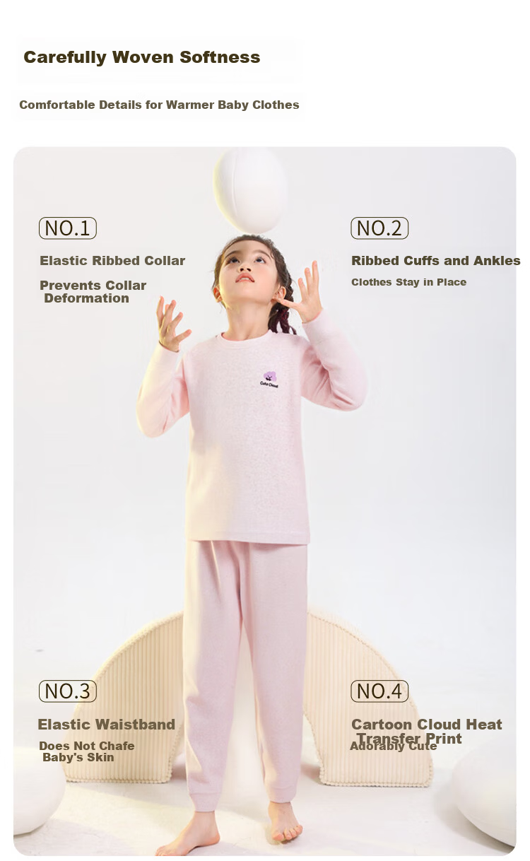 YUZHAOLIN Kids Thermal Underwear Set Unisex Autumn Cotton Pajamas Homewear Off-White 160 4
