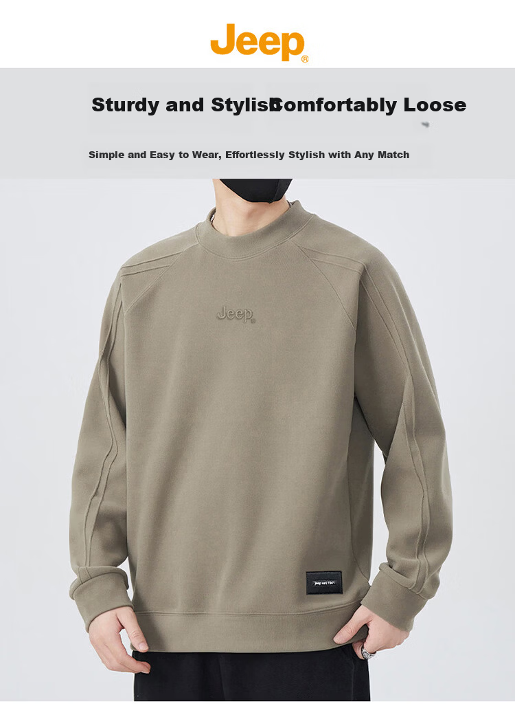 JEEP Men's Heavyweight Long Sleeve Sweatshirt Spring Autumn Loose Embroidered Base Shirt Earth Tone XL 4