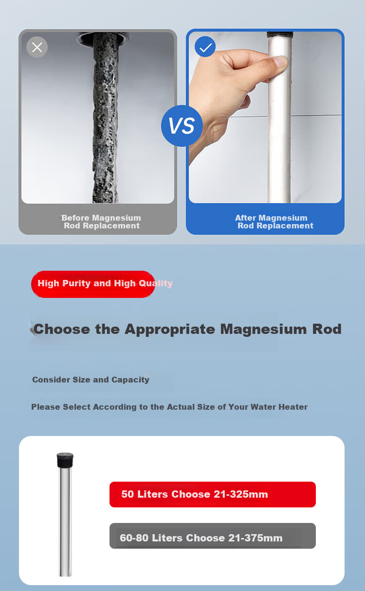 GUSENZHE Magnesium Anode Rod for Smith Water Heater 50L Household Electric Water Heater Universal Accessory Scale Removal 21*325mm 4