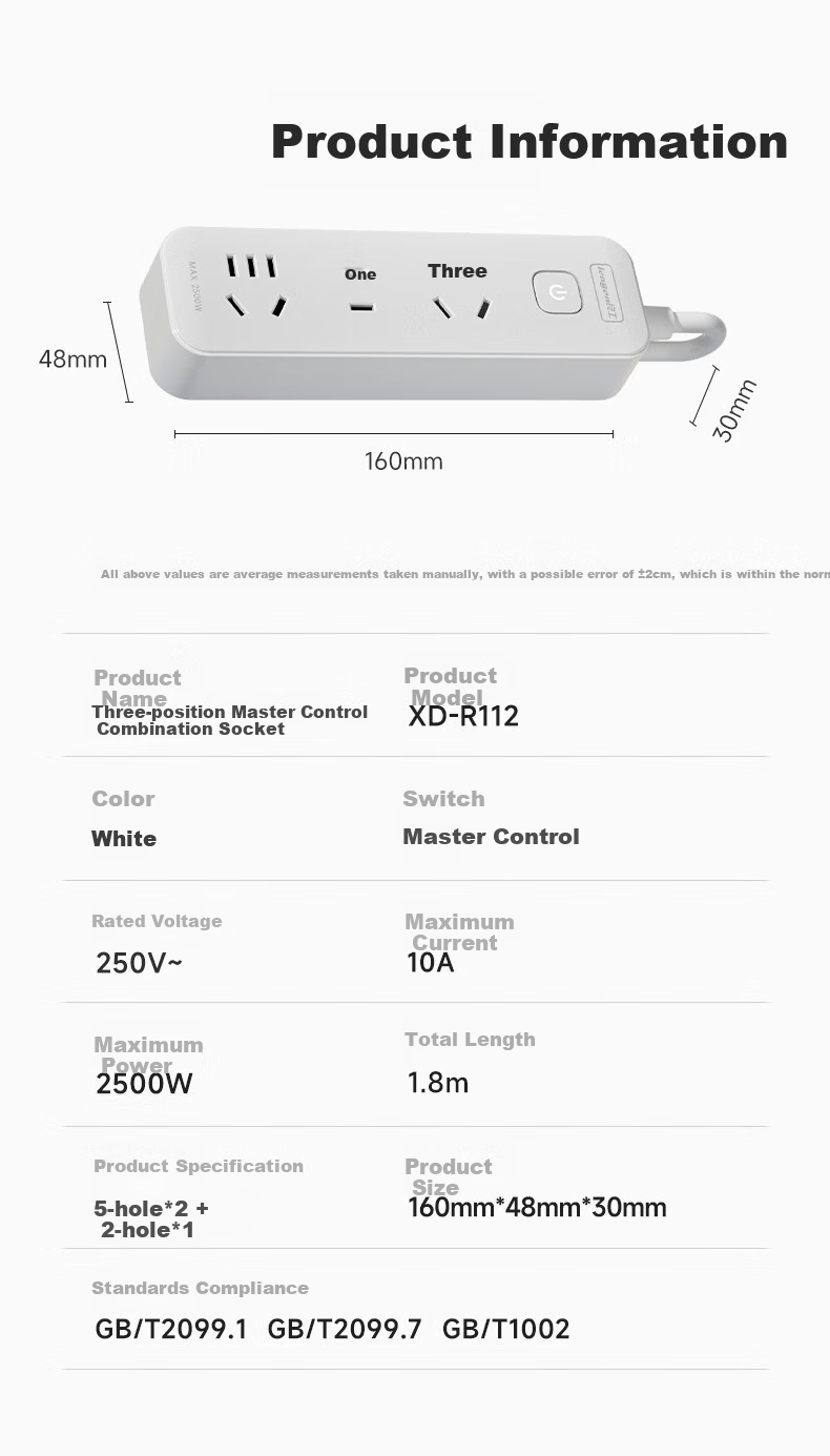 Lengon Safety Power Strip, Master Control 4-Outlet Combination Socket 1.8 Meters, Power Bar/Extension Cord/Power Strip for Dormitory, Home, Office Use R122-1.8 7