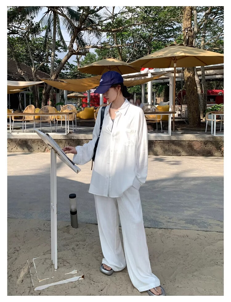 ICH MODE "Bangkok Holiday" Linen Shirt Women Lazy Style Physical Sun Protection Long Sleeve Shirt Linen Color L 11
