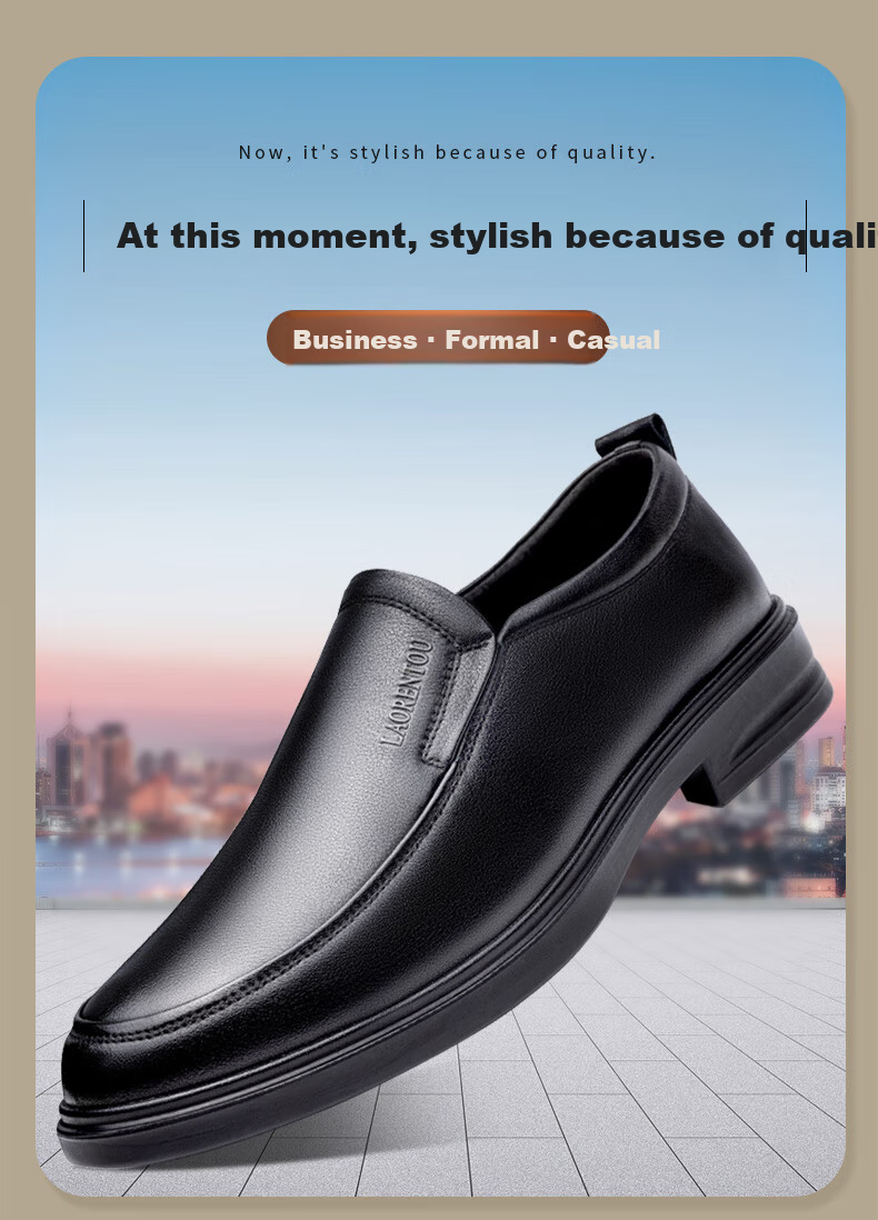 LAORENTOU Men's New First Layer Cowhide Breathable Non-slip Slip-on Middle-aged Business Casual Leather Shoes LA215 Black Size 40 1