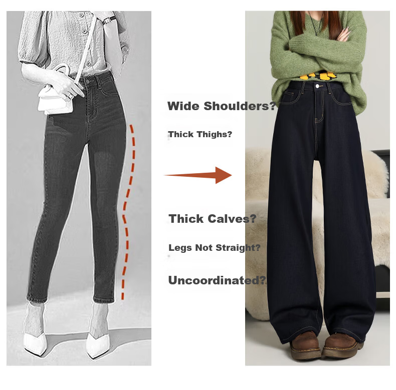 Xueqiman Denim Blue Women's Jeans 2026 Spring New Wrinkle-Resistant Slim Straight High-Waist Wide-Leg Pants 6