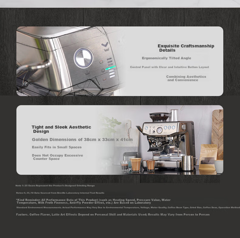 Breville BES876 Semi-Automatic Espresso Machine Home Italian Integrated Grinder and Milk Frother Smart Tamper Assistance System Large Capacity Water Tank 25-Level Grinder White 10