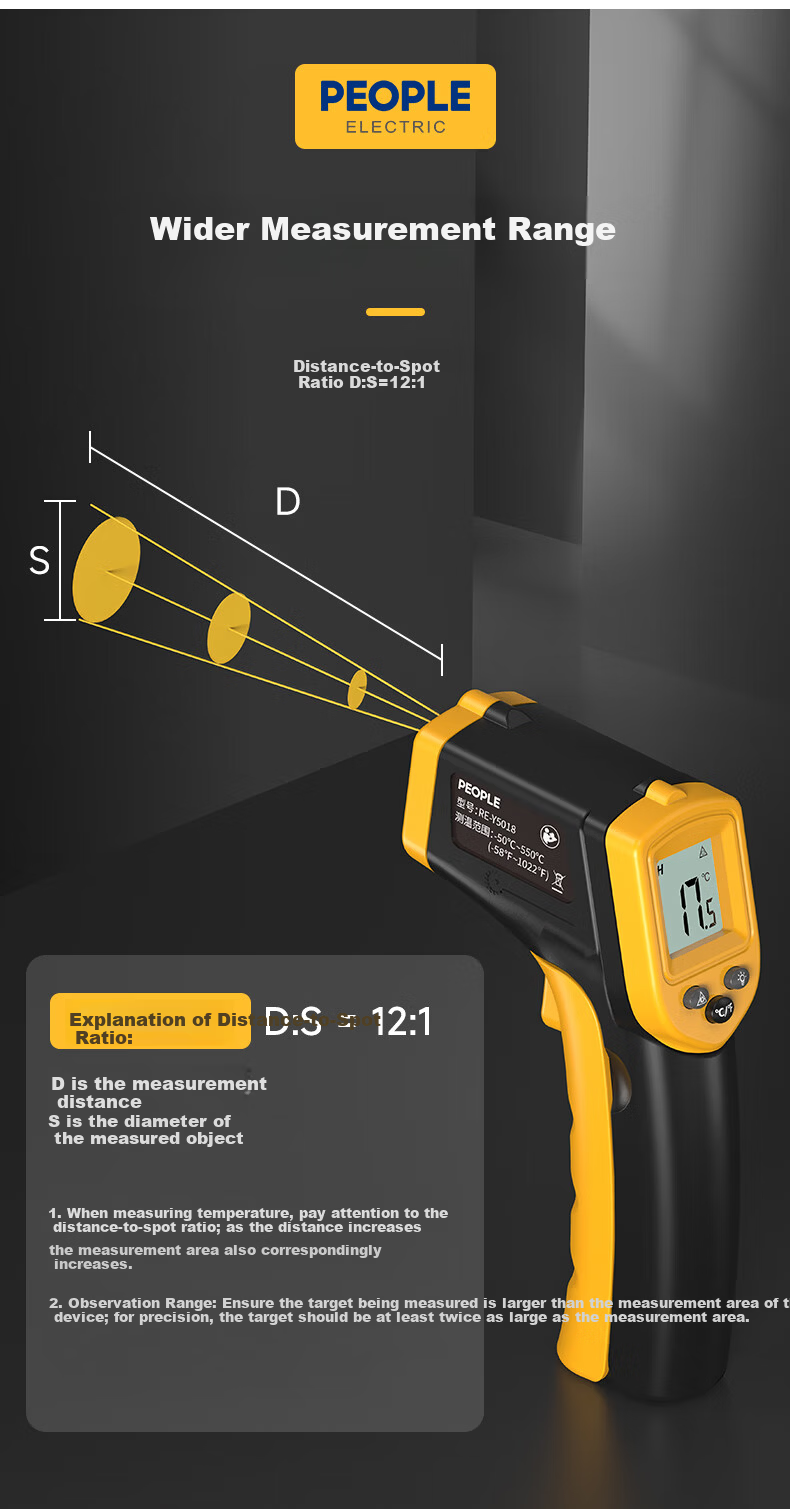 People Industrial Grade Infrared Thermometer High Precision Temperature Gun Water and Oil Temperature Gun -50~700℃ 5
